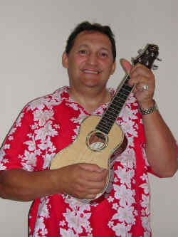 Roger with hawaiian shirt and uke